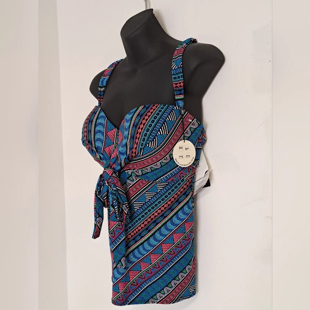 COCO Reef Santa Cruz Multicolor Geometric Tankini Top NWT Misses Size 32/34DD - Picture 5 of 8